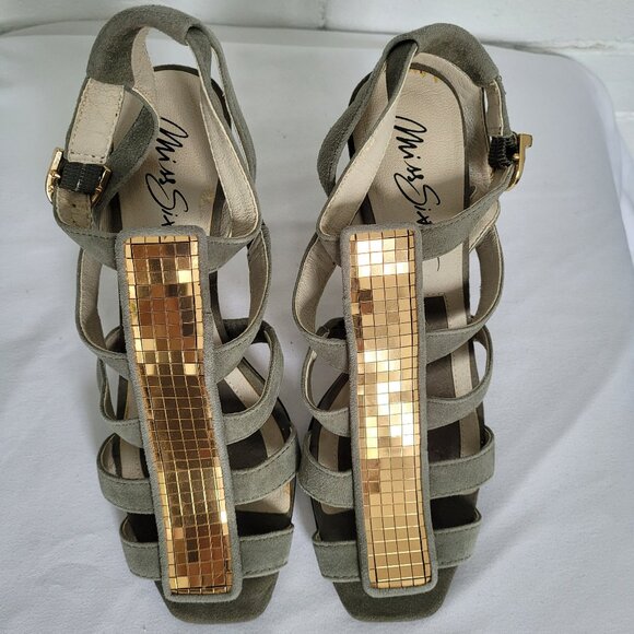 Y2K Miss Sixty Suede and Sequin High Heel Shoes Olive Green Size EU 38 - Picture 3 of 10